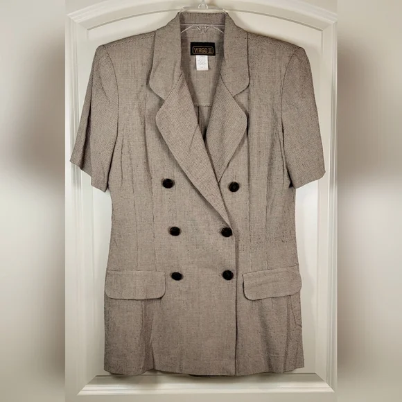 Vintage VIRGO II Lightweight Pantsuit Brown and Tan Houndstooth Size 8 - Picture 3 of 10